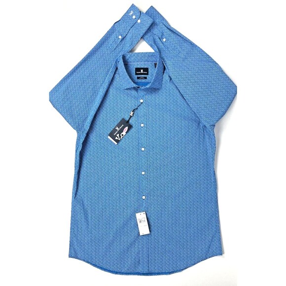 NWT Psycho Bunny Modern Fit Non-Iron Stretch Dress Shirt Floral Blue 15.5 32/33 - Picture 1 of 6